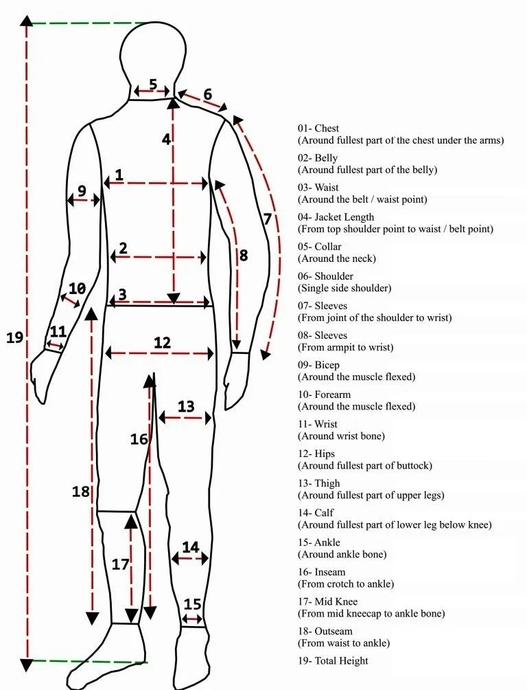 Men Motorcycle Suit Size Guidelines